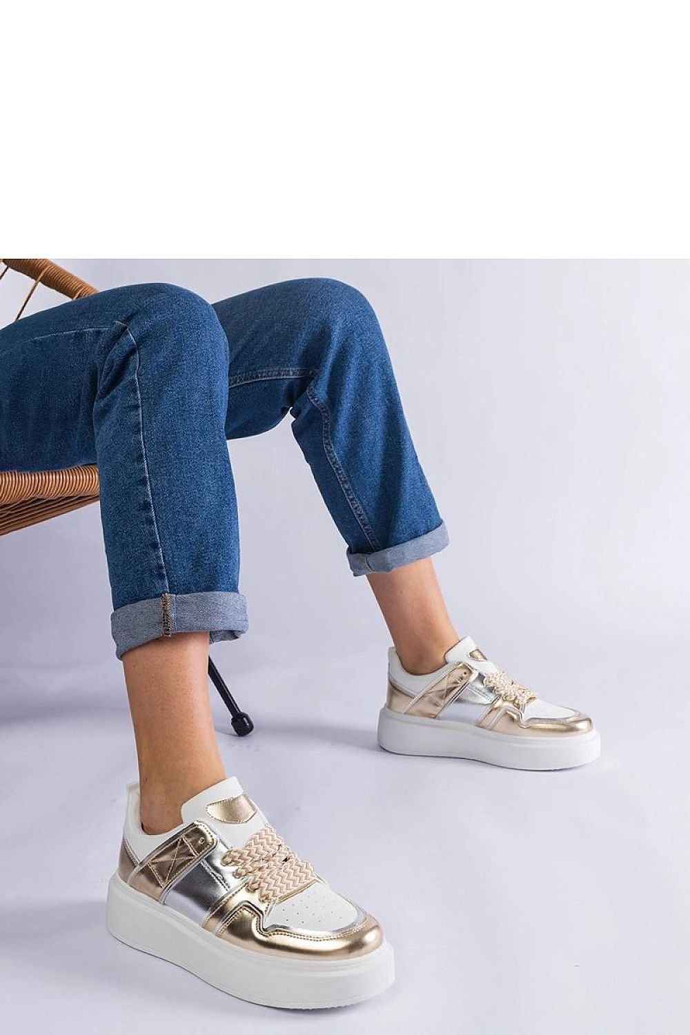 White/Gold High-Quality Platform Sneakers