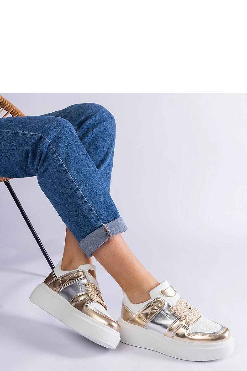 White/Gold High-Quality Platform Sneakers