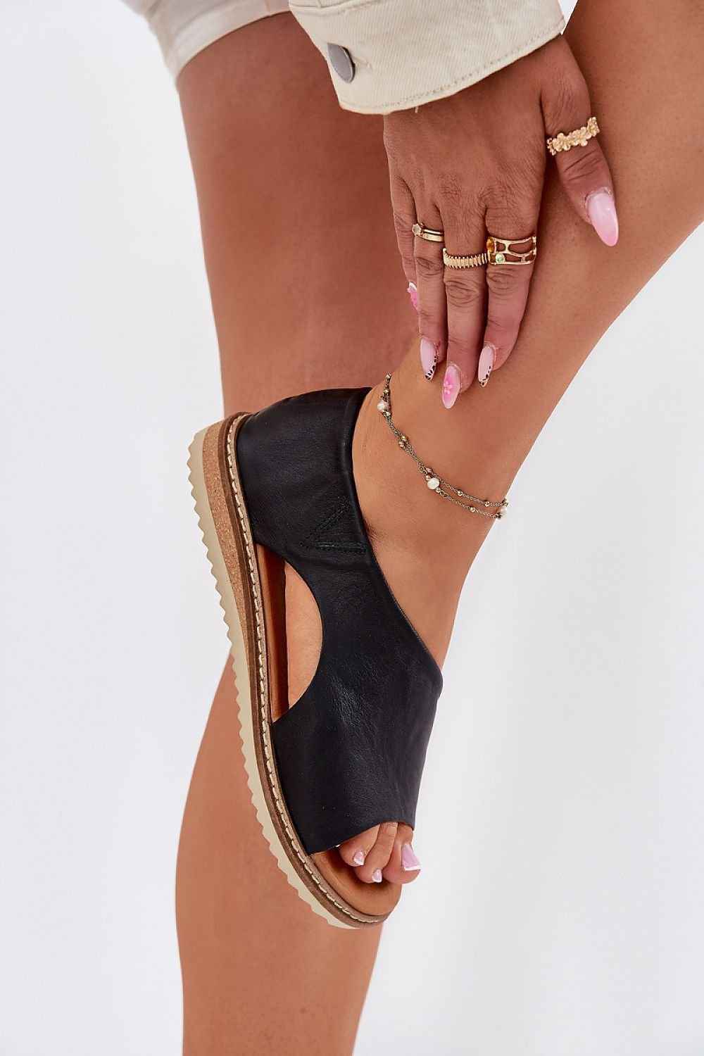 Elegant Natural: Leather Slide Sandals