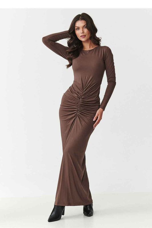 Elegant Ruched Long Sleeve Maxi Dress