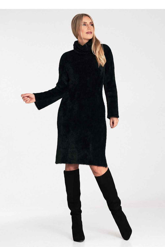 Elegant Black Fuzzy MIDI Dress