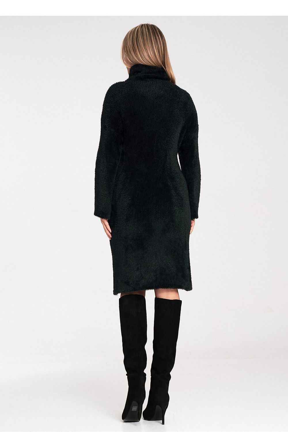 Elegant Black Fuzzy MIDI Dress