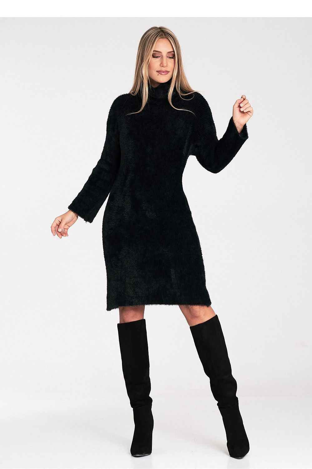 Elegant Black Fuzzy MIDI Dress