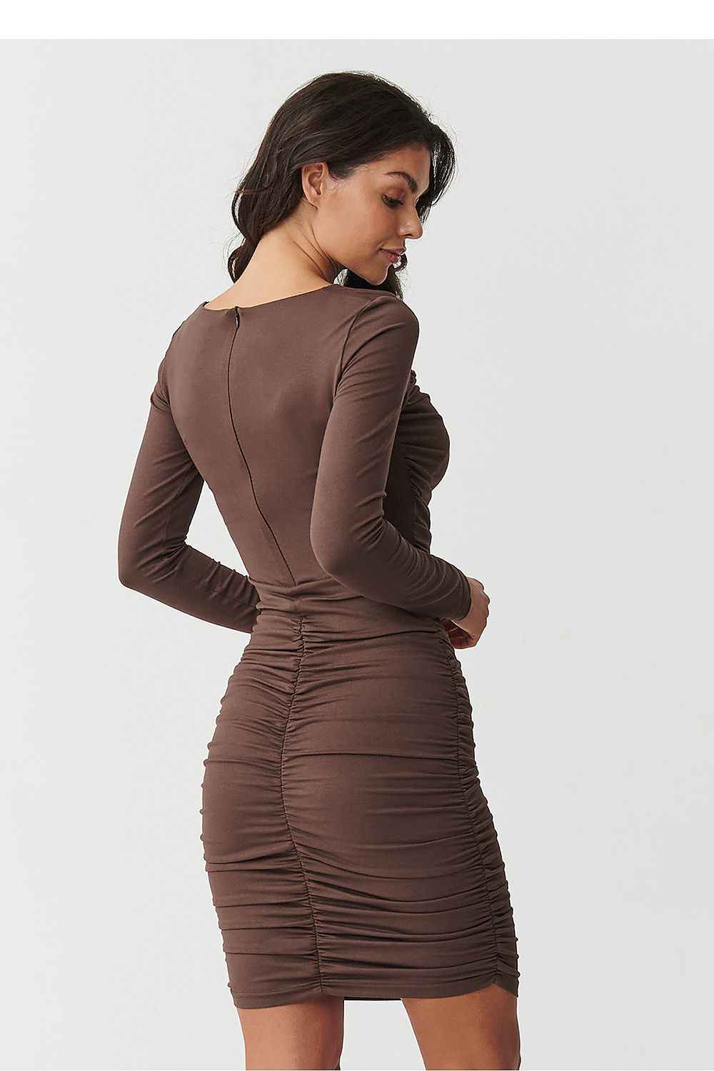 Elegant Ruched Mini Long Sleeve Dress