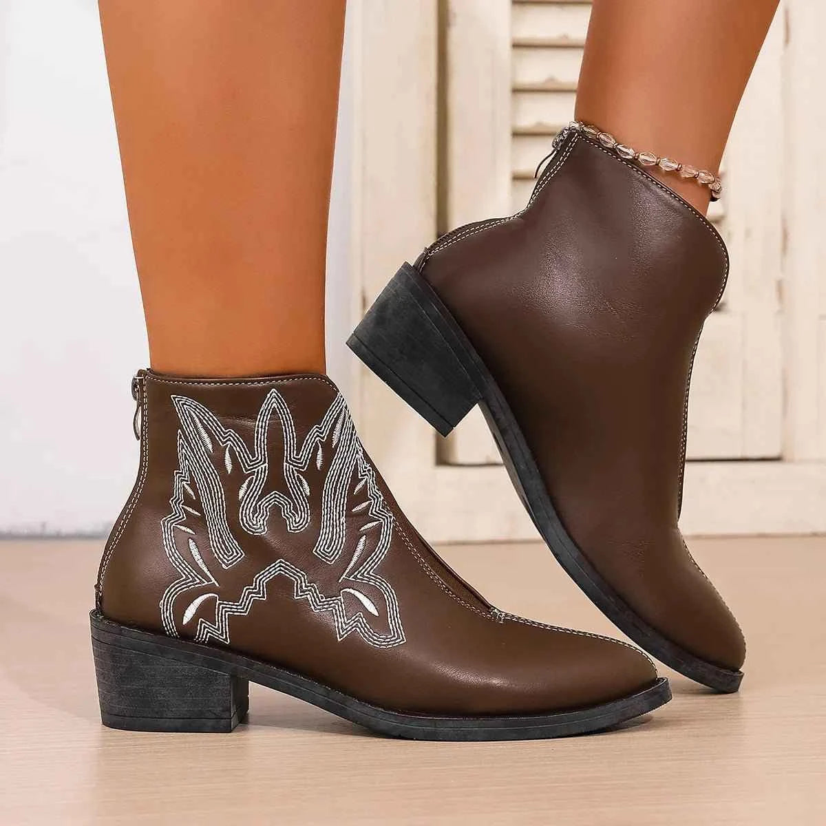Western Embroidered Ankle Boots
