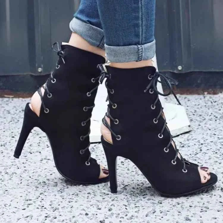 Peep Toe Lace-Up : High Heel Boots