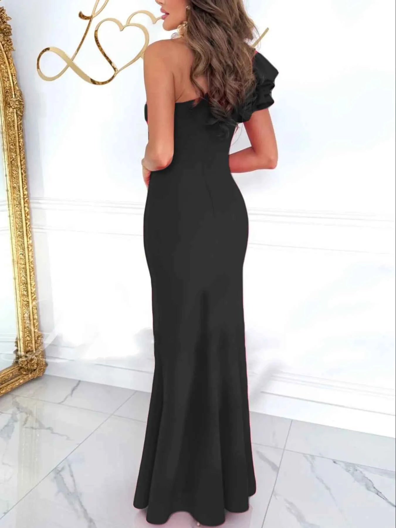 Cutout One Shoulder Ruffle : Split Dress