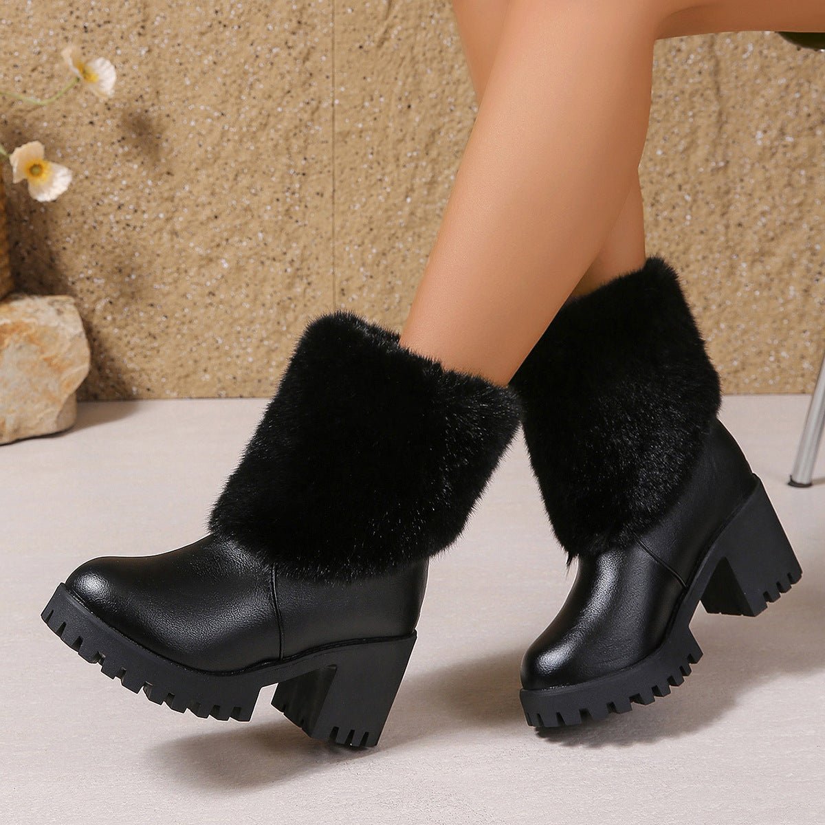 Fashion High Heel Short Boots with Thick Fleece Lining - ꫀꪶꫀᧁꪖꪀᥴꫀ꠸ᠻꪗ~ 𝔈𝔪𝔟𝔯𝔞𝔠𝔢 𝔈𝔩𝔢𝔤𝔞𝔫𝔠𝔢