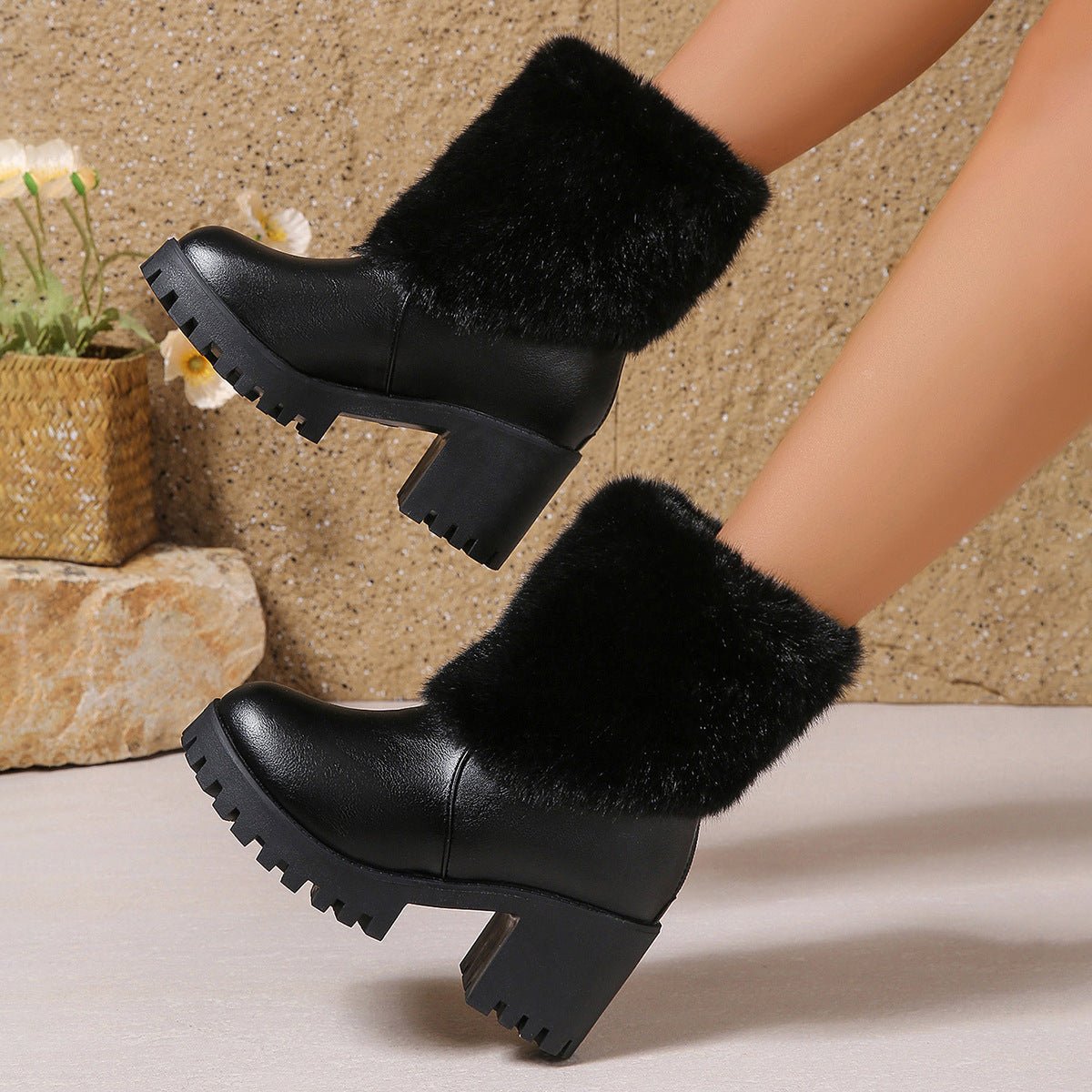 Fashion High Heel Short Boots with Thick Fleece Lining - ꫀꪶꫀᧁꪖꪀᥴꫀ꠸ᠻꪗ~ 𝔈𝔪𝔟𝔯𝔞𝔠𝔢 𝔈𝔩𝔢𝔤𝔞𝔫𝔠𝔢