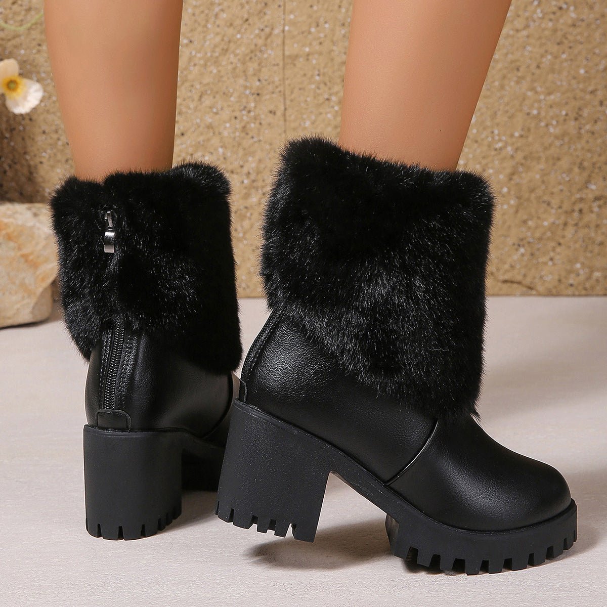 Fashion High Heel Short Boots with Thick Fleece Lining - ꫀꪶꫀᧁꪖꪀᥴꫀ꠸ᠻꪗ~ 𝔈𝔪𝔟𝔯𝔞𝔠𝔢 𝔈𝔩𝔢𝔤𝔞𝔫𝔠𝔢
