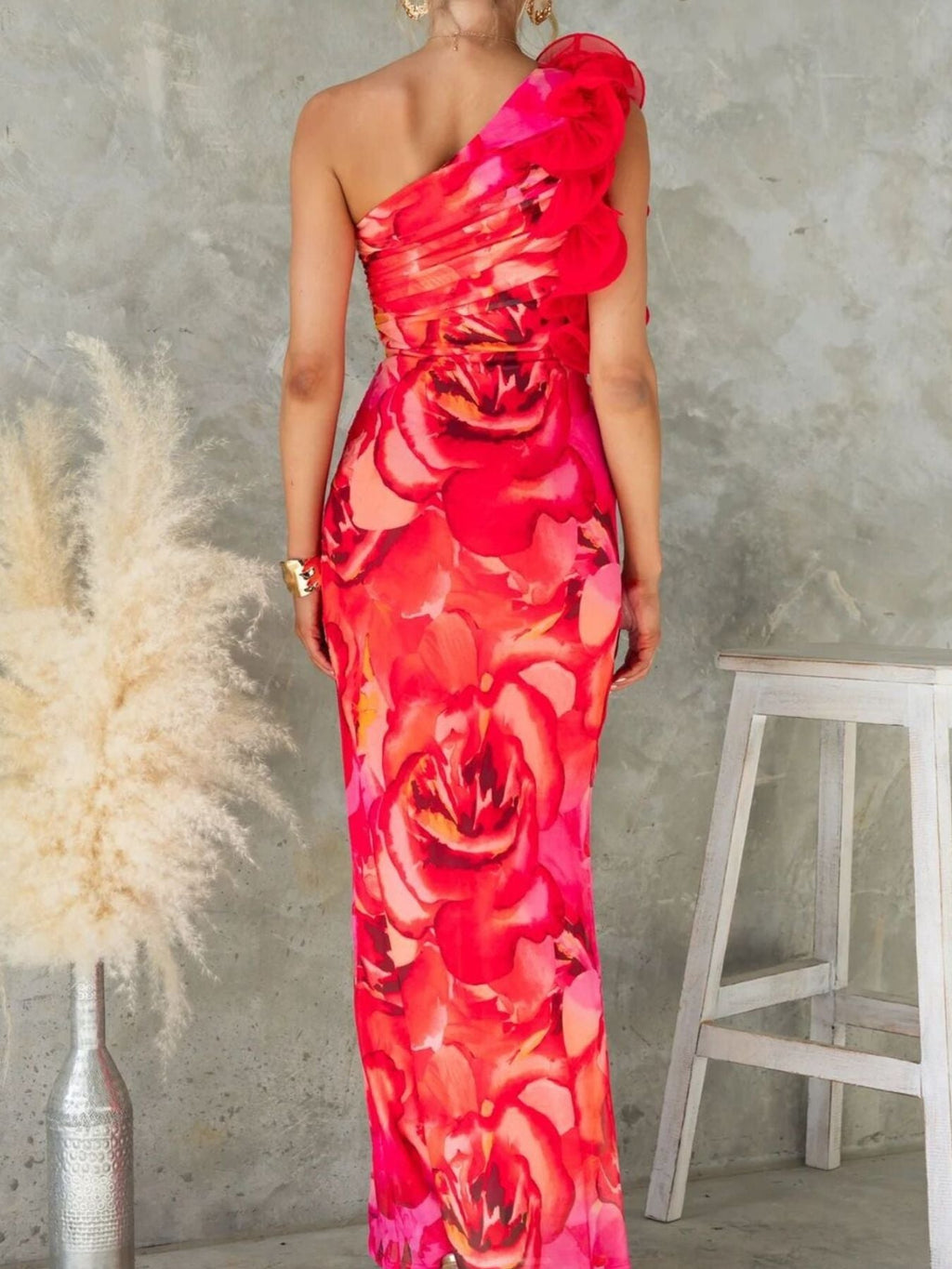 Floral Print One - Shoulder Maxi Dress - ꫀꪶꫀᧁꪖꪀᥴꫀ꠸ᠻꪗ~ 𝔈𝔪𝔟𝔯𝔞𝔠𝔢 𝔈𝔩𝔢𝔤𝔞𝔫𝔠𝔢