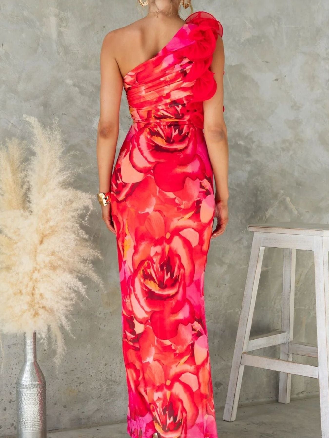 Floral Print One - Shoulder Maxi Dress - ꫀꪶꫀᧁꪖꪀᥴꫀ꠸ᠻꪗ~ 𝔈𝔪𝔟𝔯𝔞𝔠𝔢 𝔈𝔩𝔢𝔤𝔞𝔫𝔠𝔢