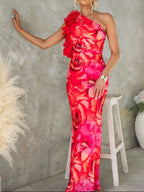 Floral Print One - Shoulder Maxi Dress - ꫀꪶꫀᧁꪖꪀᥴꫀ꠸ᠻꪗ~ 𝔈𝔪𝔟𝔯𝔞𝔠𝔢 𝔈𝔩𝔢𝔤𝔞𝔫𝔠𝔢