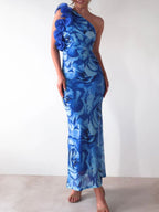 Floral Print One - Shoulder Maxi Dress - ꫀꪶꫀᧁꪖꪀᥴꫀ꠸ᠻꪗ~ 𝔈𝔪𝔟𝔯𝔞𝔠𝔢 𝔈𝔩𝔢𝔤𝔞𝔫𝔠𝔢