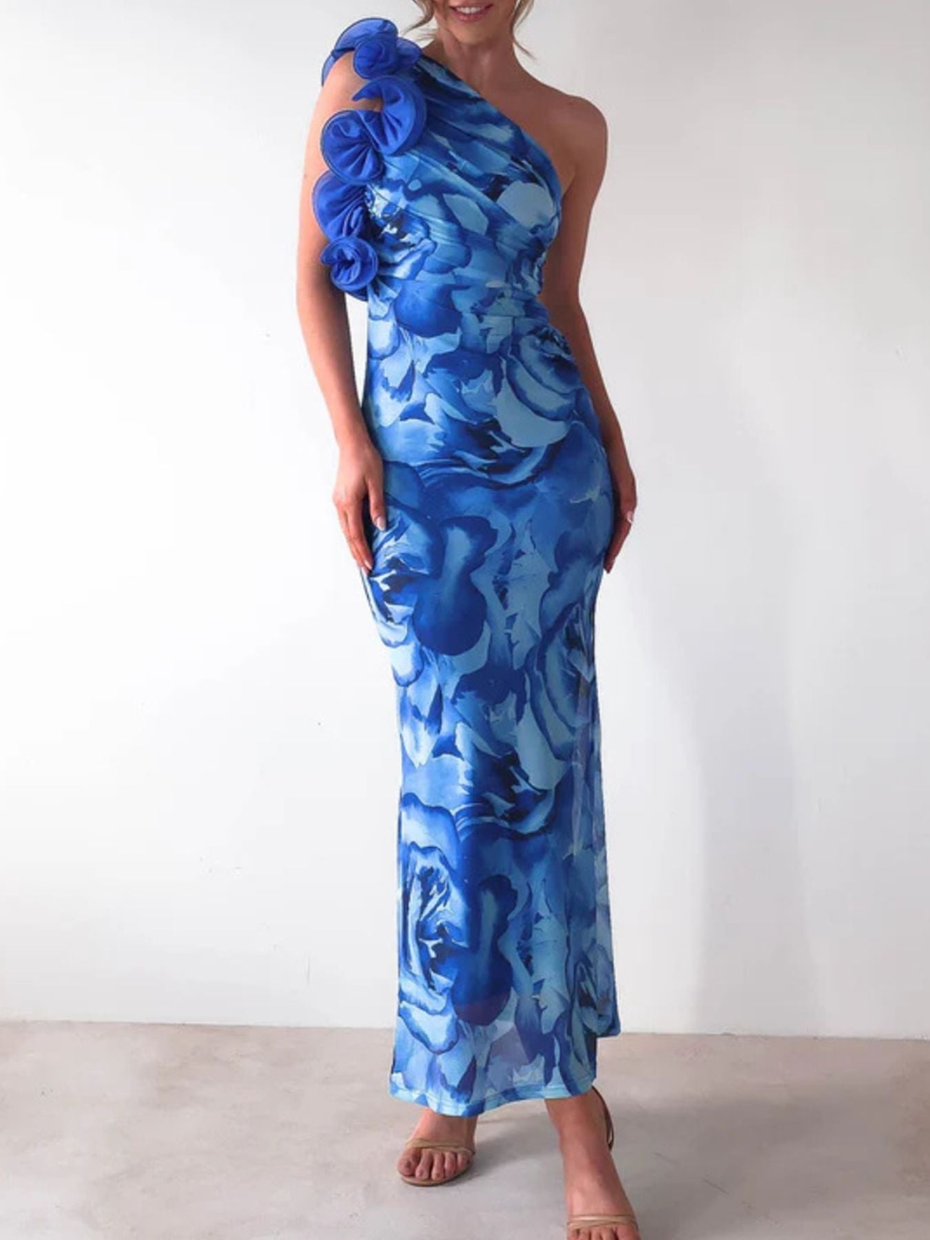 Floral Print One - Shoulder Maxi Dress - ꫀꪶꫀᧁꪖꪀᥴꫀ꠸ᠻꪗ~ 𝔈𝔪𝔟𝔯𝔞𝔠𝔢 𝔈𝔩𝔢𝔤𝔞𝔫𝔠𝔢