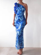 Floral Print One - Shoulder Maxi Dress - ꫀꪶꫀᧁꪖꪀᥴꫀ꠸ᠻꪗ~ 𝔈𝔪𝔟𝔯𝔞𝔠𝔢 𝔈𝔩𝔢𝔤𝔞𝔫𝔠𝔢