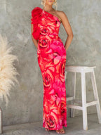 Floral Print One - Shoulder Maxi Dress - ꫀꪶꫀᧁꪖꪀᥴꫀ꠸ᠻꪗ~ 𝔈𝔪𝔟𝔯𝔞𝔠𝔢 𝔈𝔩𝔢𝔤𝔞𝔫𝔠𝔢