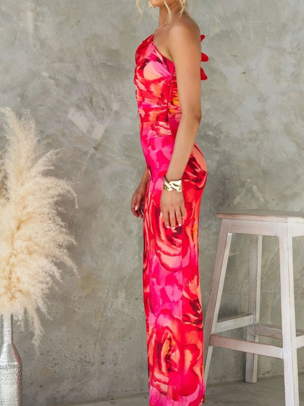 Floral Print One - Shoulder Maxi Dress - ꫀꪶꫀᧁꪖꪀᥴꫀ꠸ᠻꪗ~ 𝔈𝔪𝔟𝔯𝔞𝔠𝔢 𝔈𝔩𝔢𝔤𝔞𝔫𝔠𝔢