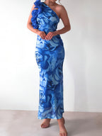 Floral Print One - Shoulder Maxi Dress - ꫀꪶꫀᧁꪖꪀᥴꫀ꠸ᠻꪗ~ 𝔈𝔪𝔟𝔯𝔞𝔠𝔢 𝔈𝔩𝔢𝔤𝔞𝔫𝔠𝔢