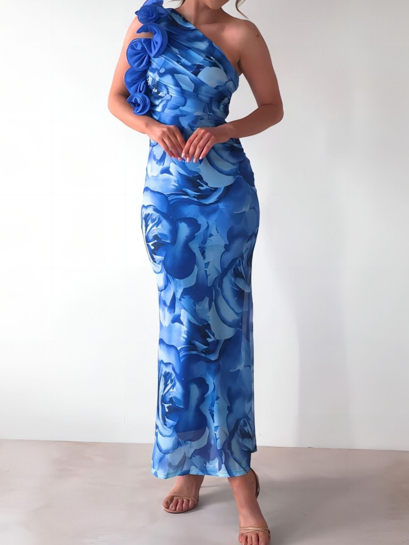 Floral Print One - Shoulder Maxi Dress - ꫀꪶꫀᧁꪖꪀᥴꫀ꠸ᠻꪗ~ 𝔈𝔪𝔟𝔯𝔞𝔠𝔢 𝔈𝔩𝔢𝔤𝔞𝔫𝔠𝔢