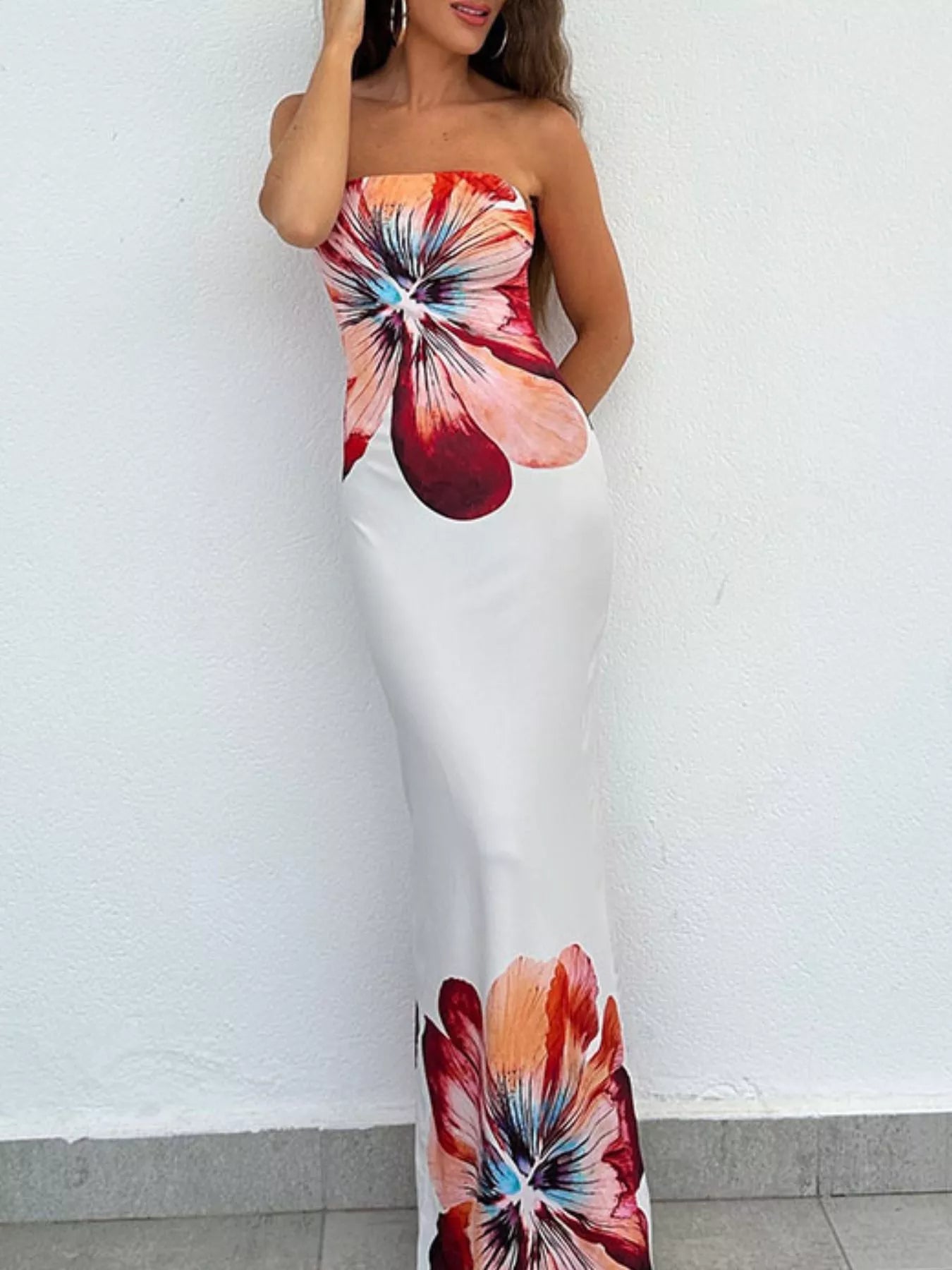 Floral Print Strapless Bodycon Maxi Dress - ꫀꪶꫀᧁꪖꪀᥴꫀ꠸ᠻꪗ~ 𝔈𝔪𝔟𝔯𝔞𝔠𝔢 𝔈𝔩𝔢𝔤𝔞𝔫𝔠𝔢