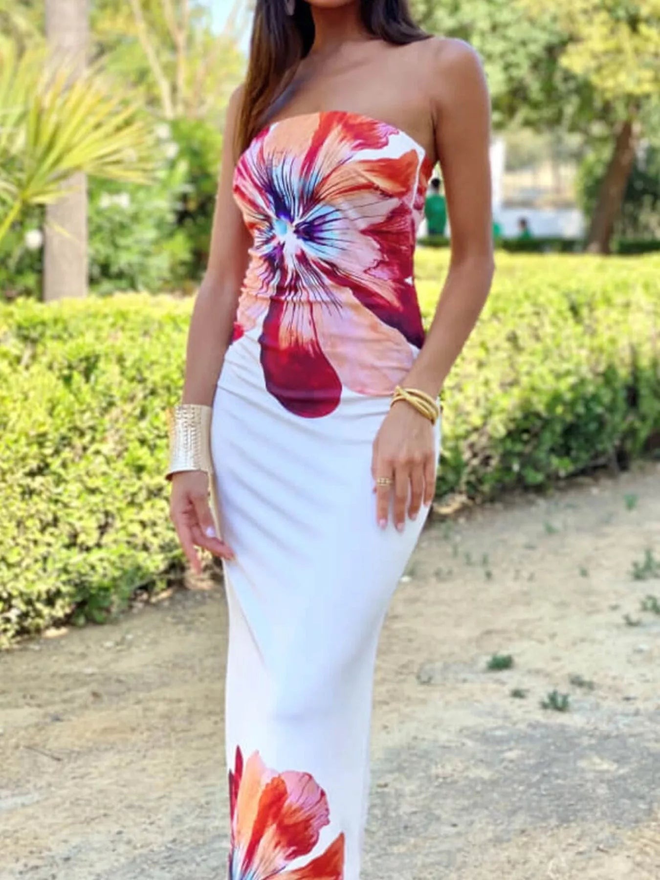 Floral Print Strapless Bodycon Maxi Dress - ꫀꪶꫀᧁꪖꪀᥴꫀ꠸ᠻꪗ~ 𝔈𝔪𝔟𝔯𝔞𝔠𝔢 𝔈𝔩𝔢𝔤𝔞𝔫𝔠𝔢