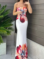 Floral Print Strapless Bodycon Maxi Dress - ꫀꪶꫀᧁꪖꪀᥴꫀ꠸ᠻꪗ~ 𝔈𝔪𝔟𝔯𝔞𝔠𝔢 𝔈𝔩𝔢𝔤𝔞𝔫𝔠𝔢