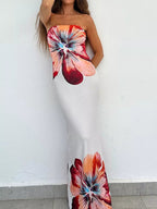 Floral Print Strapless Bodycon Maxi Dress - ꫀꪶꫀᧁꪖꪀᥴꫀ꠸ᠻꪗ~ 𝔈𝔪𝔟𝔯𝔞𝔠𝔢 𝔈𝔩𝔢𝔤𝔞𝔫𝔠𝔢