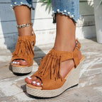 Fringe Peep Toe Wedge Sandals - ꫀꪶꫀᧁꪖꪀᥴꫀ꠸ᠻꪗ~ 𝔈𝔪𝔟𝔯𝔞𝔠𝔢 𝔈𝔩𝔢𝔤𝔞𝔫𝔠𝔢