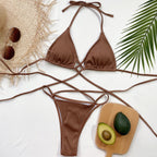 Stylish Halter Neck Crisscross Ribbed Bikini Set - ꫀꪶꫀᧁꪖꪀᥴꫀ꠸ᠻꪗ~ 𝔈𝔪𝔟𝔯𝔞𝔠𝔢 𝔈𝔩𝔢𝔤𝔞𝔫𝔠𝔢