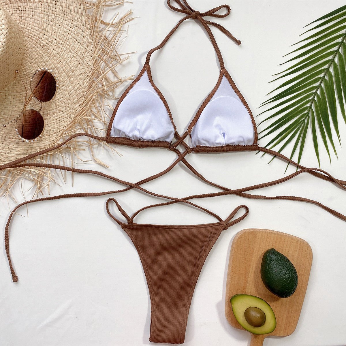 Stylish Halter Neck Crisscross Ribbed Bikini Set - ꫀꪶꫀᧁꪖꪀᥴꫀ꠸ᠻꪗ~ 𝔈𝔪𝔟𝔯𝔞𝔠𝔢 𝔈𝔩𝔢𝔤𝔞𝔫𝔠𝔢