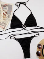 Stylish Halter Neck Crisscross Ribbed Bikini Set - ꫀꪶꫀᧁꪖꪀᥴꫀ꠸ᠻꪗ~ 𝔈𝔪𝔟𝔯𝔞𝔠𝔢 𝔈𝔩𝔢𝔤𝔞𝔫𝔠𝔢