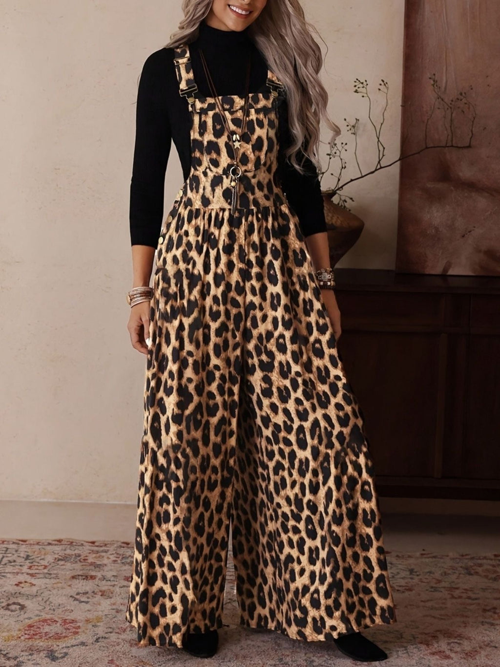 Stylish Leopard Print Wide Leg Overalls Jumpsuits - ꫀꪶꫀᧁꪖꪀᥴꫀ꠸ᠻꪗ~ 𝔈𝔪𝔟𝔯𝔞𝔠𝔢 𝔈𝔩𝔢𝔤𝔞𝔫𝔠𝔢
