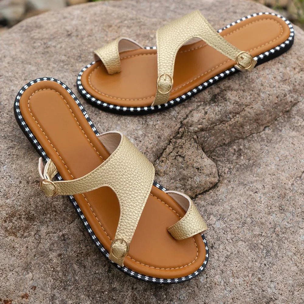 Stylish Loop Toe Leather Flats Sandals - ꫀꪶꫀᧁꪖꪀᥴꫀ꠸ᠻꪗ~ 𝔈𝔪𝔟𝔯𝔞𝔠𝔢 𝔈𝔩𝔢𝔤𝔞𝔫𝔠𝔢