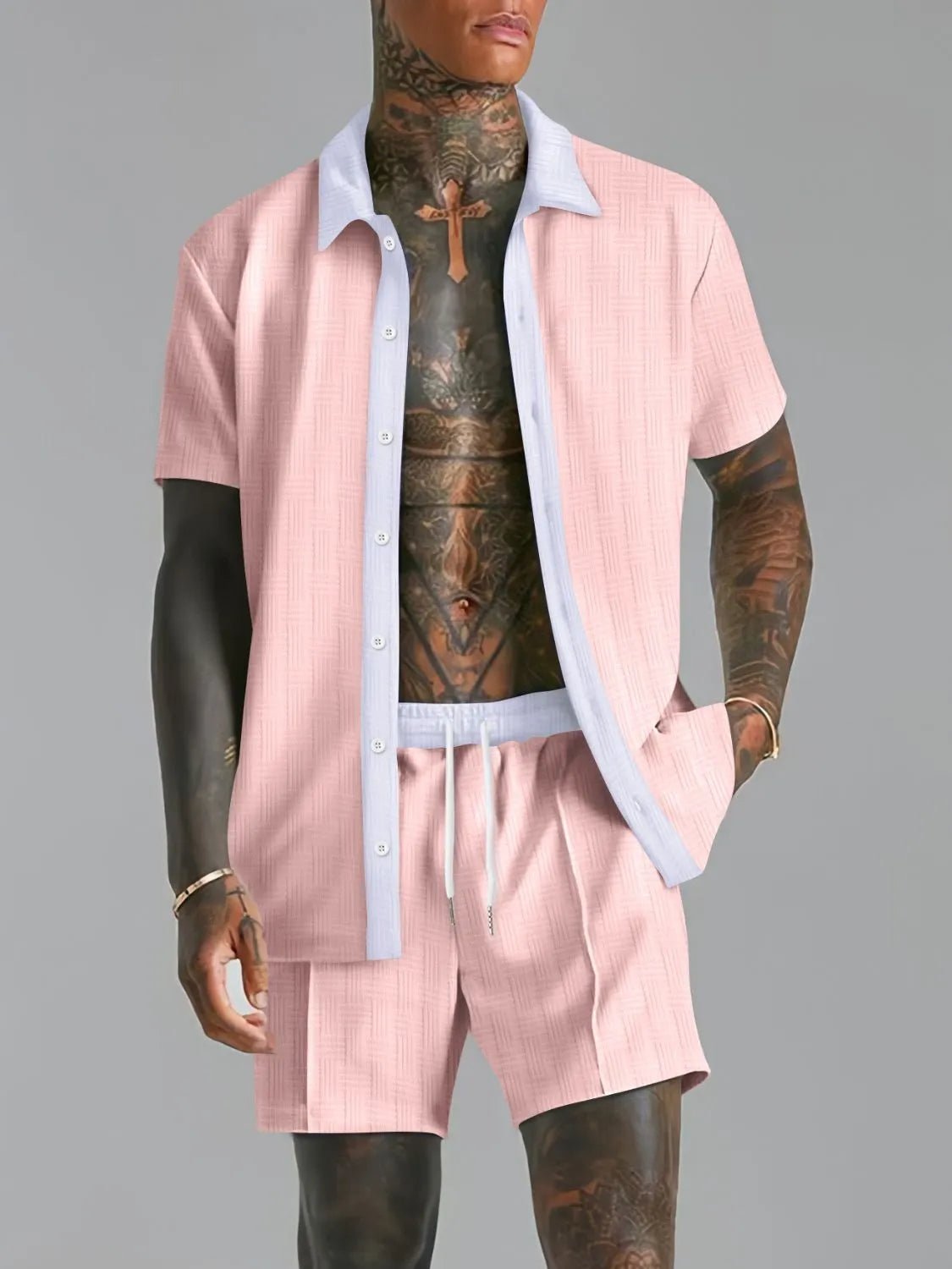 Men’s Fashionable Short Sleeve Top and Shorts Set - ꫀꪶꫀᧁꪖꪀᥴꫀ꠸ᠻꪗ~ 𝔈𝔪𝔟𝔯𝔞𝔠𝔢 𝔈𝔩𝔢𝔤𝔞𝔫𝔠𝔢