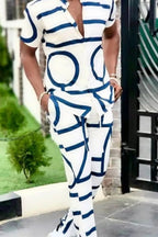 Men's Full Size Geo Print Short Sleeve Top and Pants Set Plus Size - ꫀꪶꫀᧁꪖꪀᥴꫀ꠸ᠻꪗ~ 𝔈𝔪𝔟𝔯𝔞𝔠𝔢 𝔈𝔩𝔢𝔤𝔞𝔫𝔠𝔢