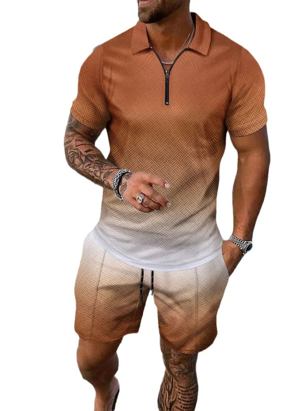 Men's Full Size Gradient Collared Top and Shorts Set - ꫀꪶꫀᧁꪖꪀᥴꫀ꠸ᠻꪗ~ 𝔈𝔪𝔟𝔯𝔞𝔠𝔢 𝔈𝔩𝔢𝔤𝔞𝔫𝔠𝔢