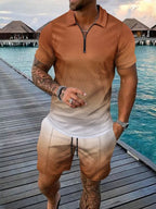 Men's Full Size Gradient Collared Top and Shorts Set - ꫀꪶꫀᧁꪖꪀᥴꫀ꠸ᠻꪗ~ 𝔈𝔪𝔟𝔯𝔞𝔠𝔢 𝔈𝔩𝔢𝔤𝔞𝔫𝔠𝔢