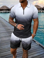 Men's Full Size Gradient Collared Top and Shorts Set - ꫀꪶꫀᧁꪖꪀᥴꫀ꠸ᠻꪗ~ 𝔈𝔪𝔟𝔯𝔞𝔠𝔢 𝔈𝔩𝔢𝔤𝔞𝔫𝔠𝔢