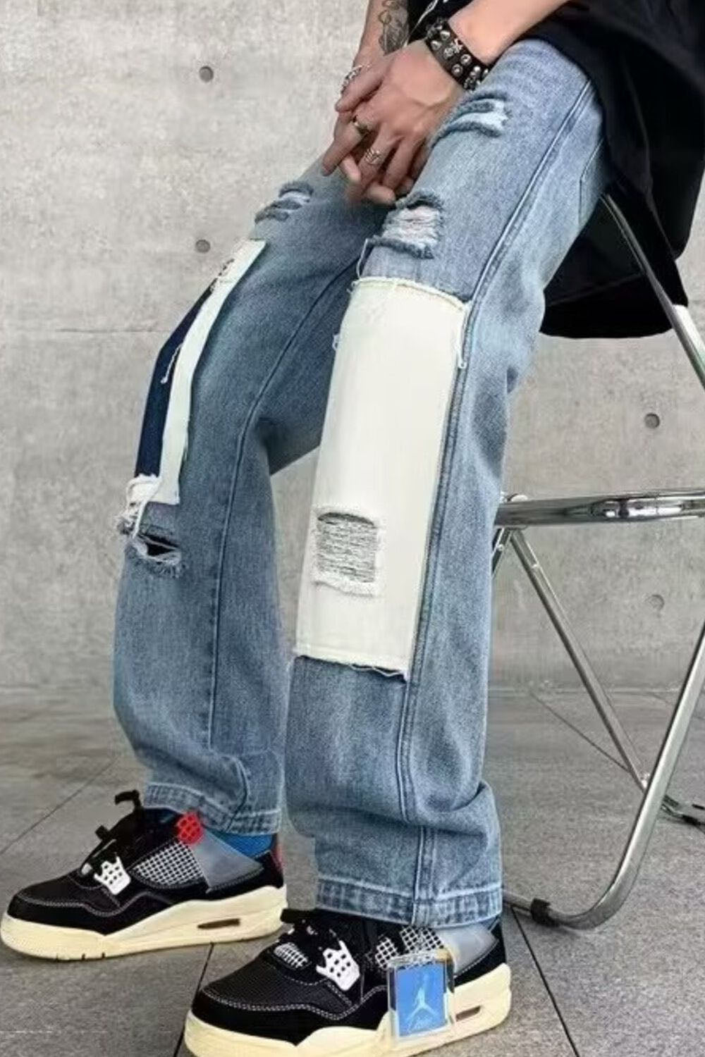 Men's Fashion Ripped Patchwork Wide Leg Jeans - ꫀꪶꫀᧁꪖꪀᥴꫀ꠸ᠻꪗ~ 𝔈𝔪𝔟𝔯𝔞𝔠𝔢 𝔈𝔩𝔢𝔤𝔞𝔫𝔠𝔢