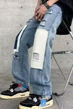 Men's Fashion Ripped Patchwork Wide Leg Jeans - ꫀꪶꫀᧁꪖꪀᥴꫀ꠸ᠻꪗ~ 𝔈𝔪𝔟𝔯𝔞𝔠𝔢 𝔈𝔩𝔢𝔤𝔞𝔫𝔠𝔢