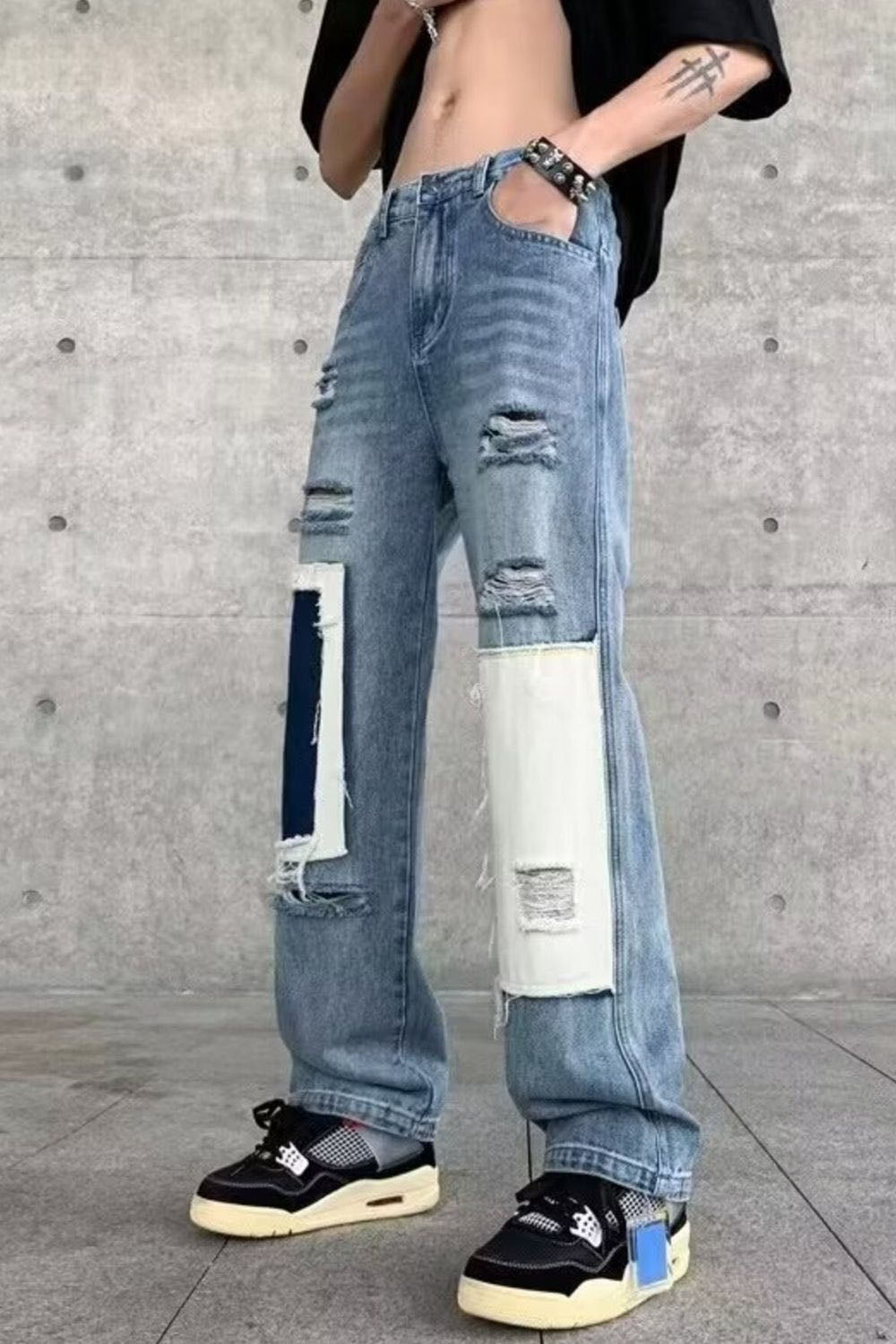 Men's Fashion Ripped Patchwork Wide Leg Jeans - ꫀꪶꫀᧁꪖꪀᥴꫀ꠸ᠻꪗ~ 𝔈𝔪𝔟𝔯𝔞𝔠𝔢 𝔈𝔩𝔢𝔤𝔞𝔫𝔠𝔢