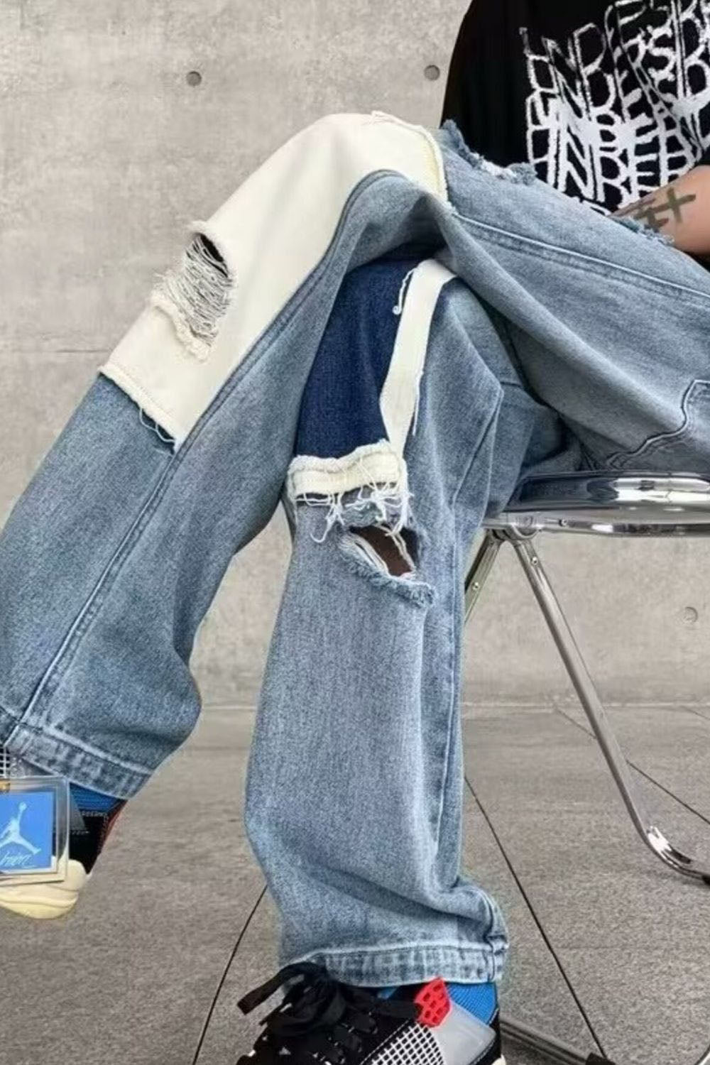 Men's Fashion Ripped Patchwork Wide Leg Jeans - ꫀꪶꫀᧁꪖꪀᥴꫀ꠸ᠻꪗ~ 𝔈𝔪𝔟𝔯𝔞𝔠𝔢 𝔈𝔩𝔢𝔤𝔞𝔫𝔠𝔢