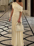 Elegant Ruched Maxi Dress with One-Shoulder Detail - ꫀꪶꫀᧁꪖꪀᥴꫀ꠸ᠻꪗ~ 𝔈𝔪𝔟𝔯𝔞𝔠𝔢 𝔈𝔩𝔢𝔤𝔞𝔫𝔠𝔢