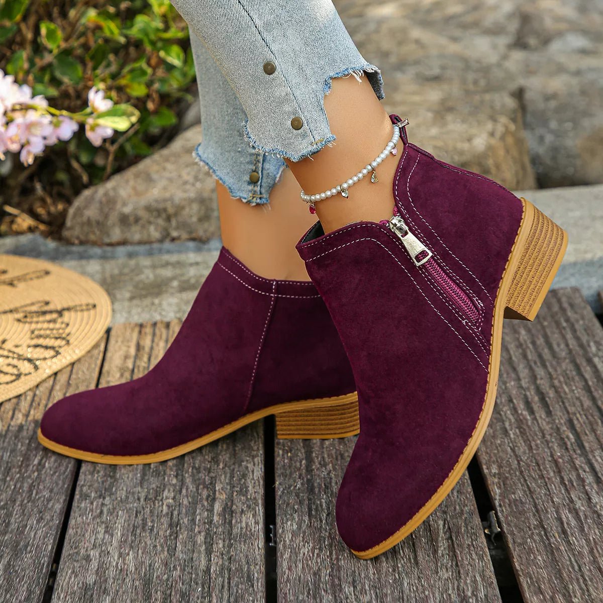 Trendy Flat Point Toe Block Heels With Zipper - ꫀꪶꫀᧁꪖꪀᥴꫀ꠸ᠻꪗ~ 𝔈𝔪𝔟𝔯𝔞𝔠𝔢 𝔈𝔩𝔢𝔤𝔞𝔫𝔠𝔢
