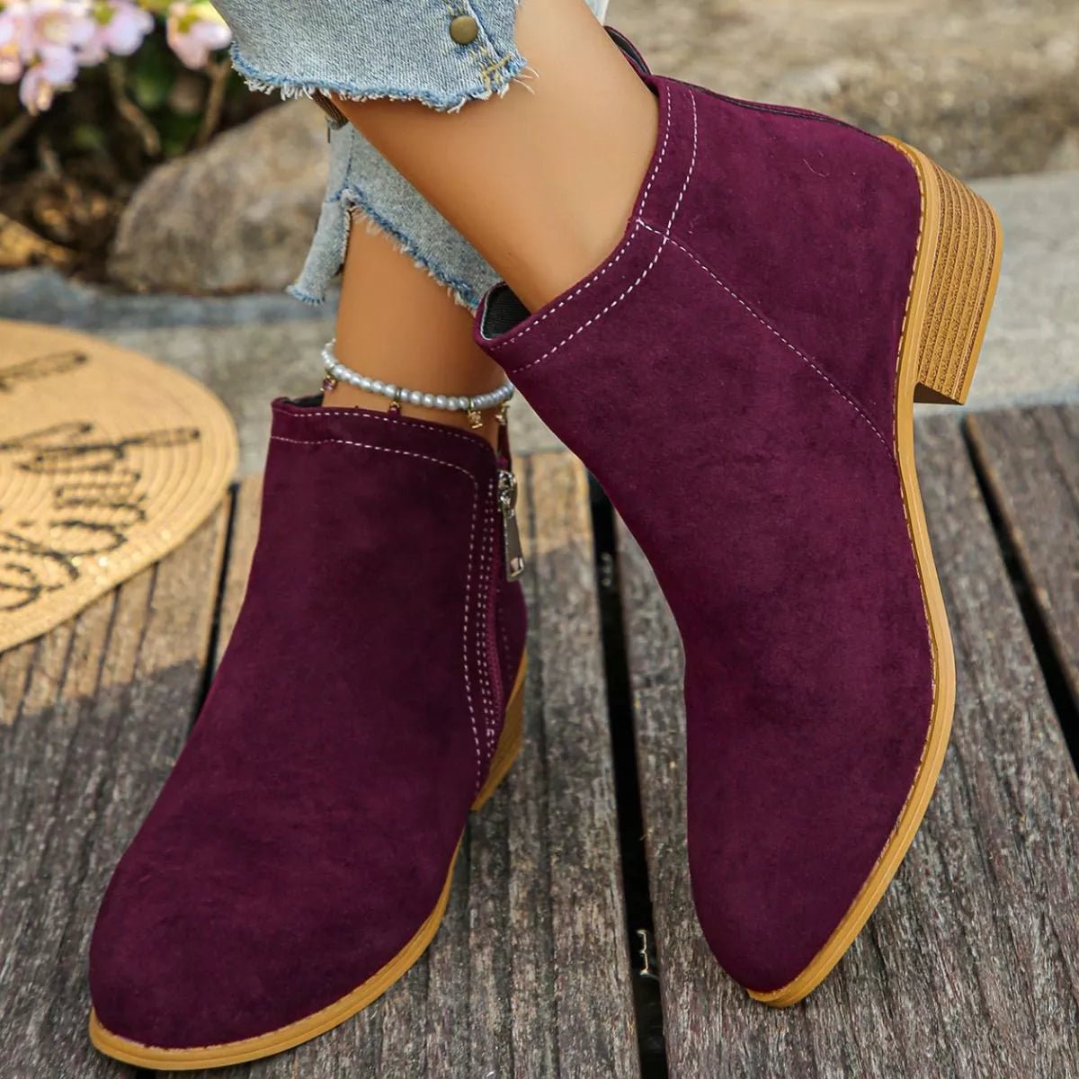 Trendy Flat Point Toe Block Heels With Zipper - ꫀꪶꫀᧁꪖꪀᥴꫀ꠸ᠻꪗ~ 𝔈𝔪𝔟𝔯𝔞𝔠𝔢 𝔈𝔩𝔢𝔤𝔞𝔫𝔠𝔢