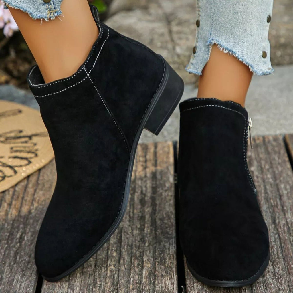 Trendy Flat Point Toe Block Heels With Zipper - ꫀꪶꫀᧁꪖꪀᥴꫀ꠸ᠻꪗ~ 𝔈𝔪𝔟𝔯𝔞𝔠𝔢 𝔈𝔩𝔢𝔤𝔞𝔫𝔠𝔢