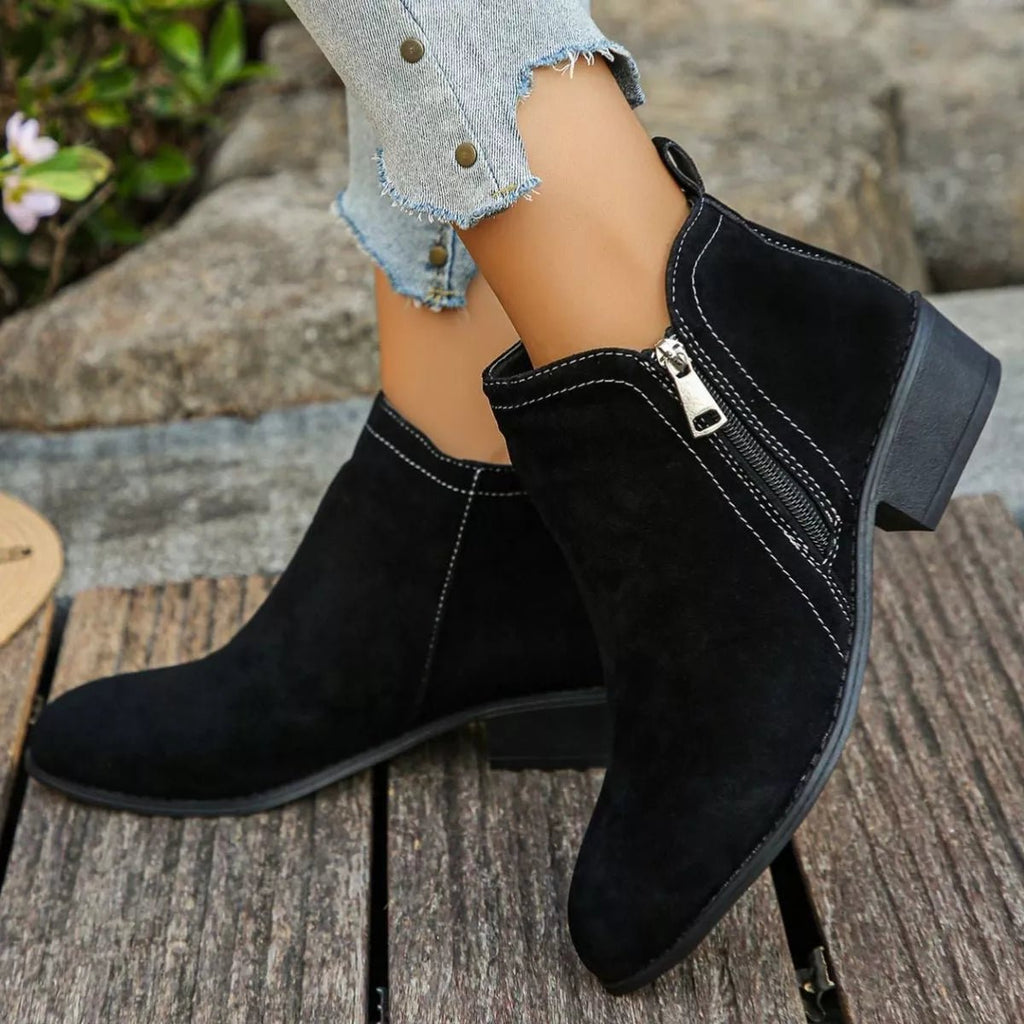 Trendy Flat Point Toe Block Heels With Zipper - ꫀꪶꫀᧁꪖꪀᥴꫀ꠸ᠻꪗ~ 𝔈𝔪𝔟𝔯𝔞𝔠𝔢 𝔈𝔩𝔢𝔤𝔞𝔫𝔠𝔢