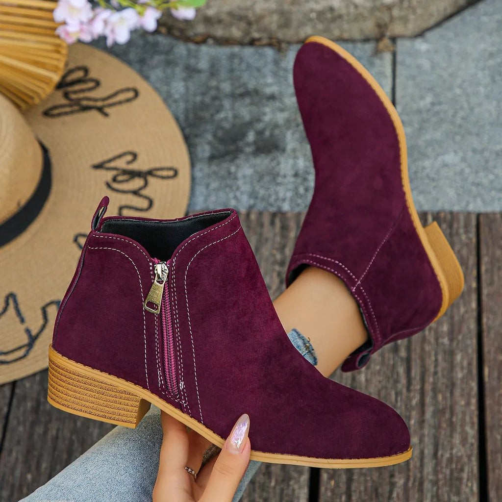 Trendy Flat Point Toe Block Heels With Zipper - ꫀꪶꫀᧁꪖꪀᥴꫀ꠸ᠻꪗ~ 𝔈𝔪𝔟𝔯𝔞𝔠𝔢 𝔈𝔩𝔢𝔤𝔞𝔫𝔠𝔢