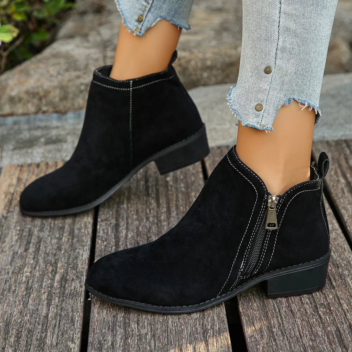 Trendy Flat Point Toe Block Heels With Zipper - ꫀꪶꫀᧁꪖꪀᥴꫀ꠸ᠻꪗ~ 𝔈𝔪𝔟𝔯𝔞𝔠𝔢 𝔈𝔩𝔢𝔤𝔞𝔫𝔠𝔢